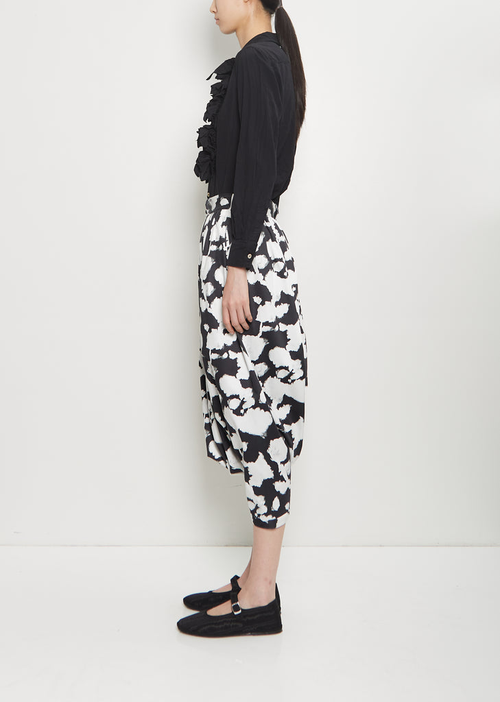Cotton Satin Pique Floral Skirt Pants