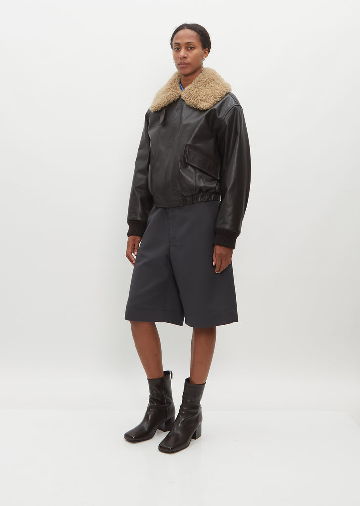 Shearling Collar Leather Jacket