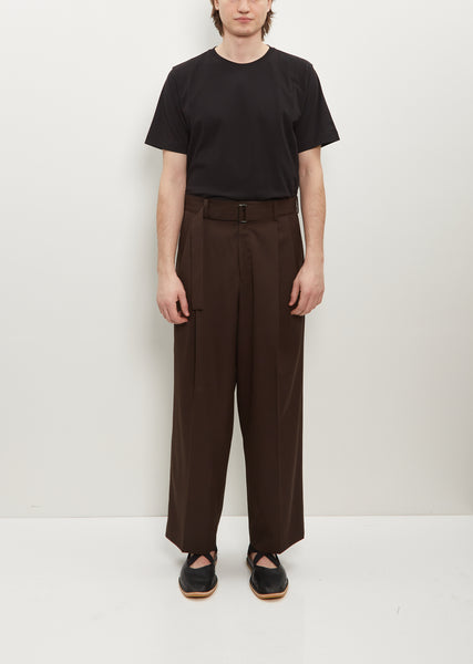 Belted Wide Straight Trousers - S / Military Khaki