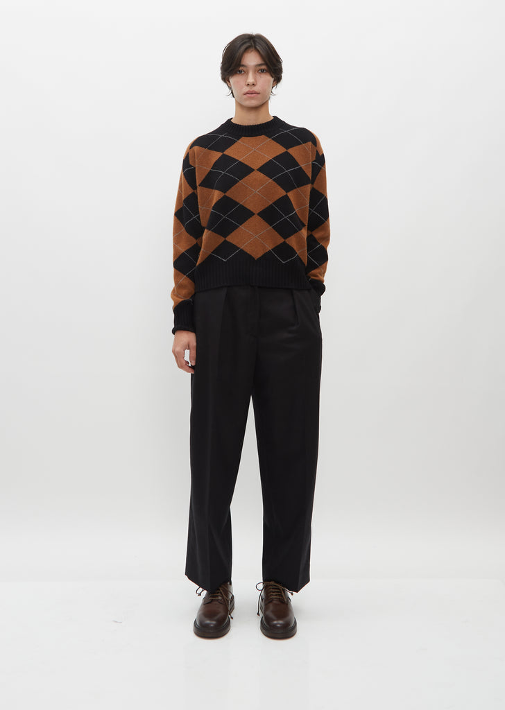 Argyle Merino Cashmere Jumper — Black and Tan