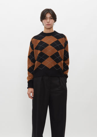 Argyle Merino Cashmere Jumper — Black and Tan