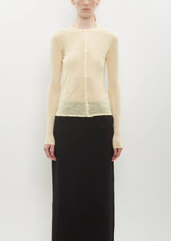 Wrinkled Wool Knit Cardigan — Pale Yellow