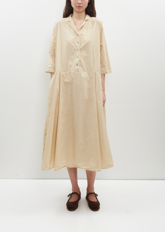 Tailored Collar Tissue Cotton Dress — Cream