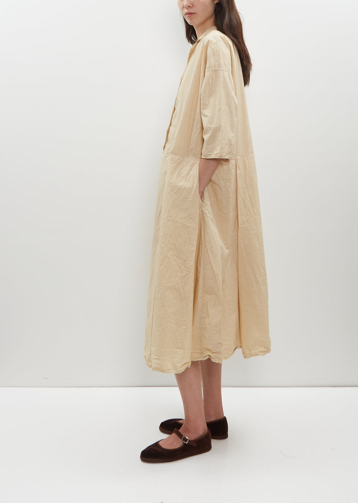 Tailored Collar Tissue Cotton Dress — Cream