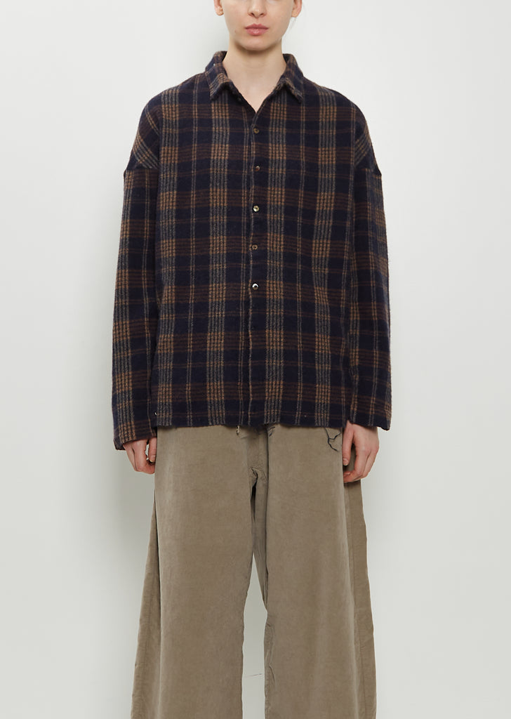Tartan Soft Collar Wool Cashmere Shirt — Ink