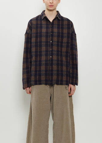 Tartan Soft Collar Wool Cashmere Shirt — Ink