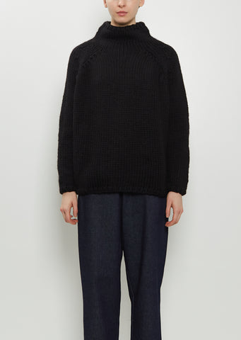 Hand-Knit Wool Dolcevita Sweater — Black