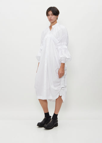 Gathered Cotton Shirt Dress — White