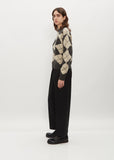 Oversized Merino Cashmere Argyle Jumper — Khaki/Ecru