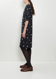 Petal Feather V-Neck Wool Silk Dress