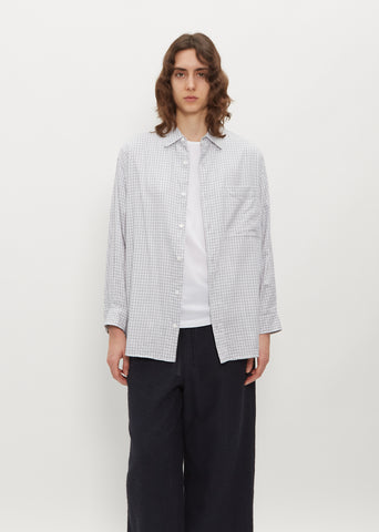 Back Gathered Shirt — Gray Tattersall