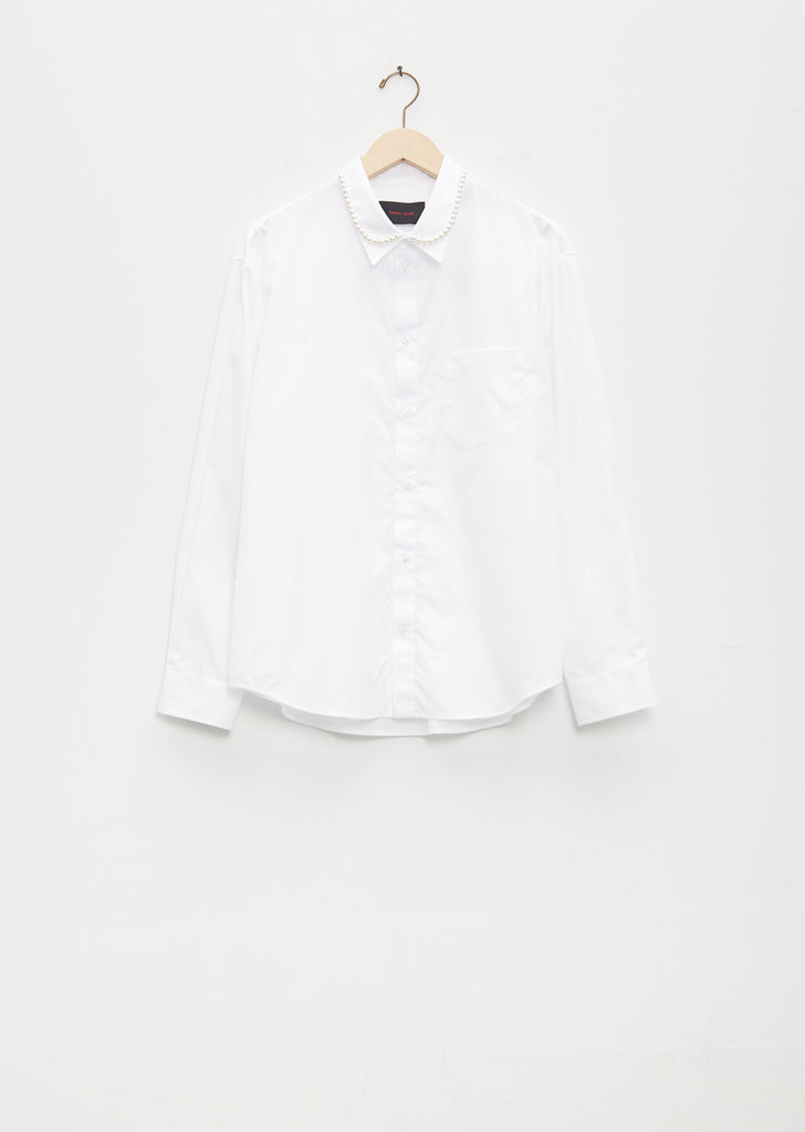 Classic Fit Shirt w/ Pearl Collar — White
