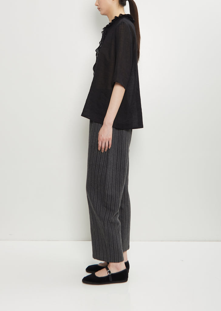 Linen Wool Ruffle Collar Top