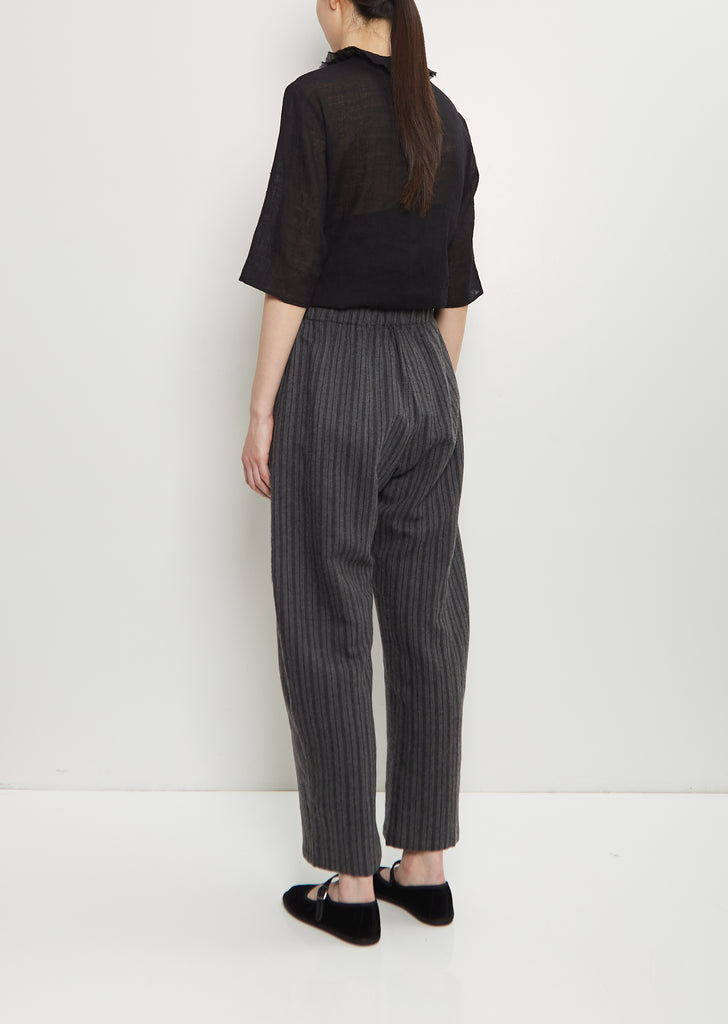 Linen Wool Stripe Wide Pull On Pant