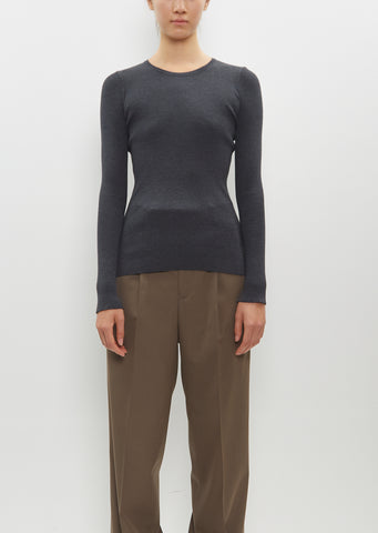 Wool High Gauge Rib Knit Pullover — Top Charcoal