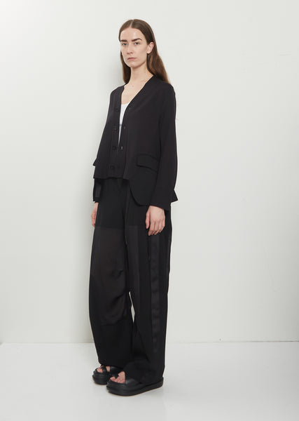 Wool Suiting x Cotton Knit Cardigan — Black – La Garçonne
