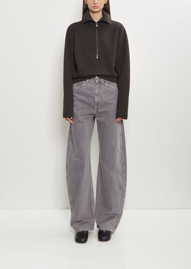 High Waisted Curved Denim Pants — Heather