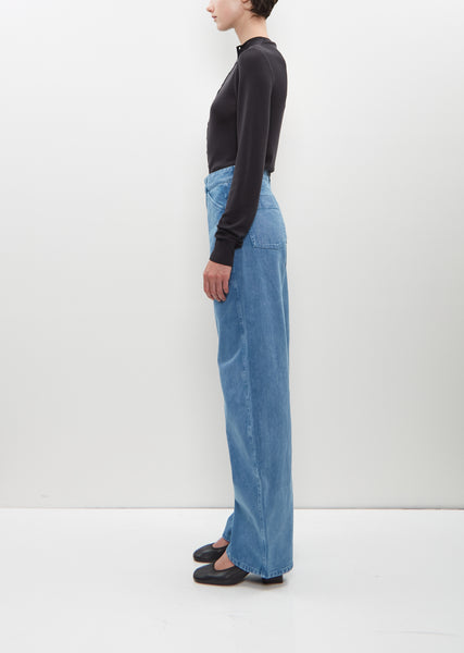 High Waisted Curved Pants — Denim Snow Blue – La Garçonne