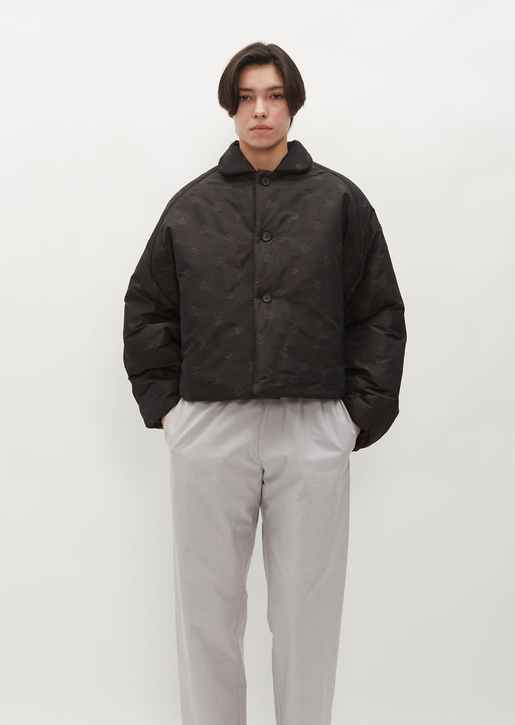 Lies Short Puffer — Black Flower Jacquard