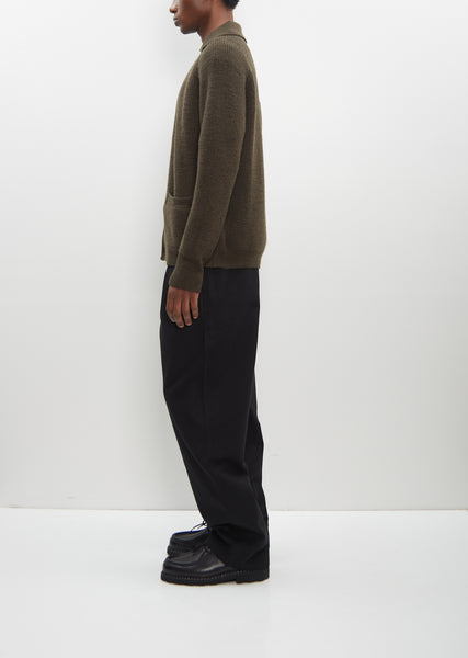 MARGARET HOWELL オリーブ カーディガン Collared Cardigan — Dark Olive – La Garçonne