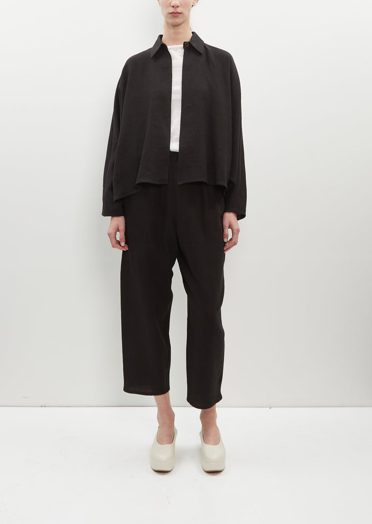 Crepe Linen Short Coat with Collar