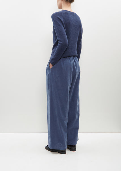 Cotton Courduroy Wide Leg Trousers — Denim – La Garçonne Cotton Courduroy Wide Leg Trousers — Denim – La Garçonne
