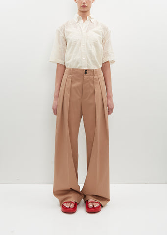 Stretch Cotton Pleated Trousers