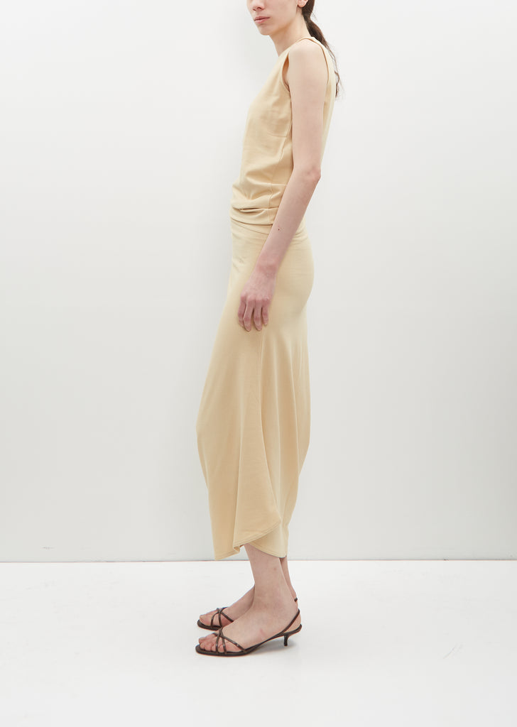 Fitted Twisted Jersey Dress — Soft Sand