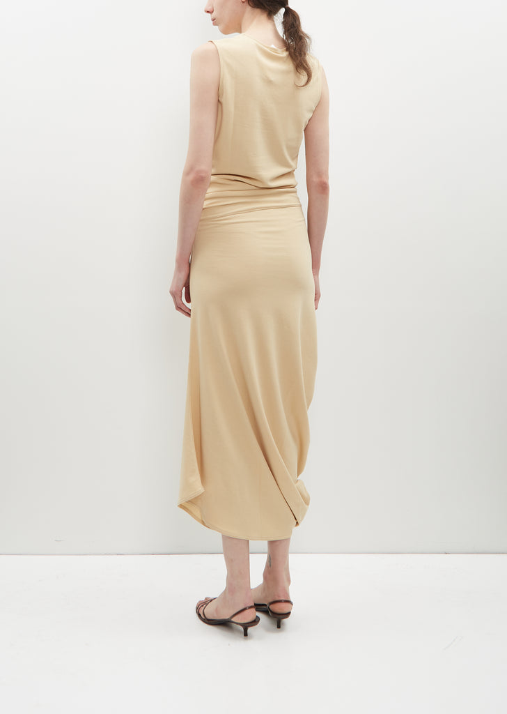 Fitted Twisted Jersey Dress — Soft Sand