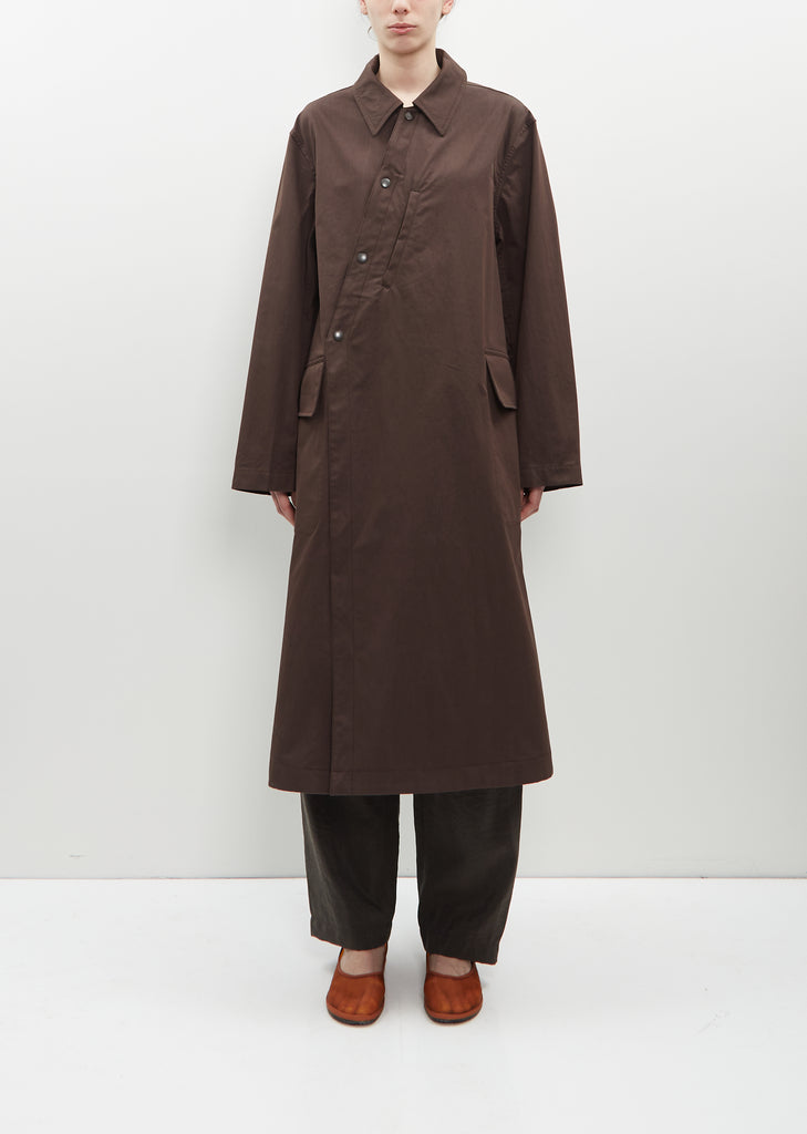 Cotton Blend Asymmetrical Raincoat — Aubergine
