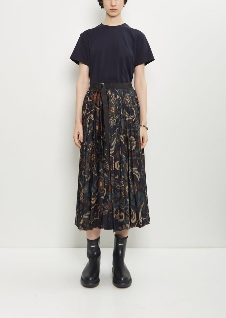 Floral Print Technical Satin Skirt