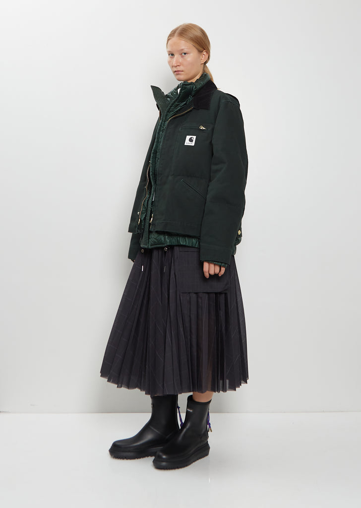 Washed Cotton Denim Duck Puffer Jacket — Green