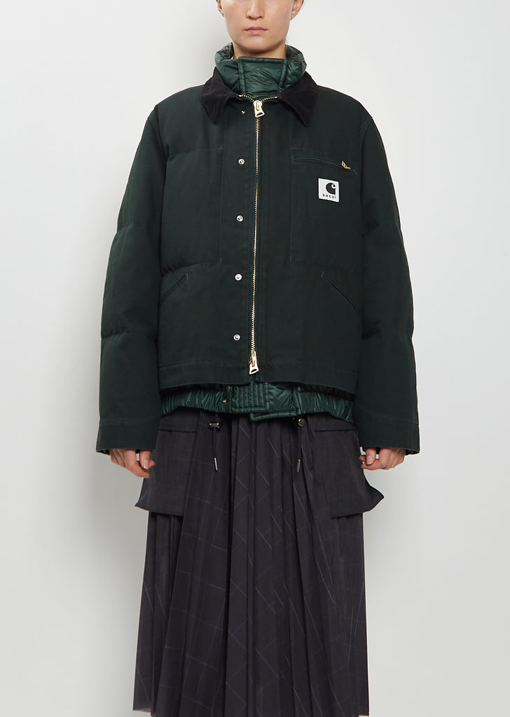 Washed Cotton Denim Duck Puffer Jacket — Green