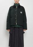 Washed Cotton Denim Duck Puffer Jacket — Green