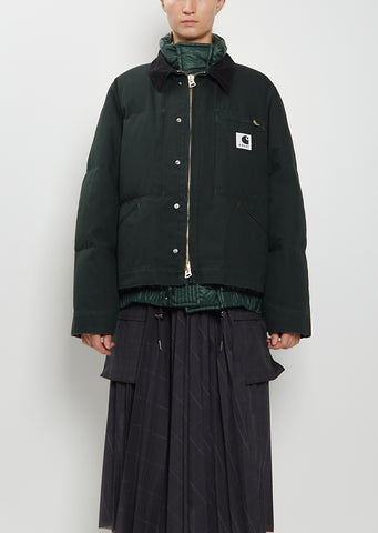 Washed Cotton Denim Duck Puffer Jacket — Green