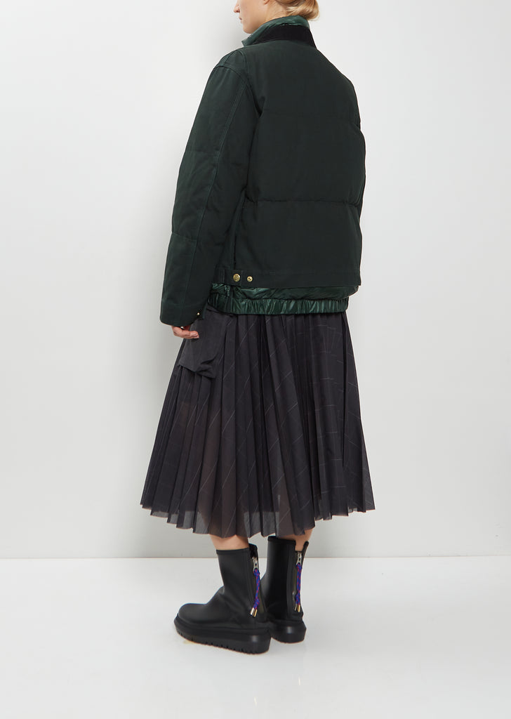 Washed Cotton Denim Duck Puffer Jacket — Green