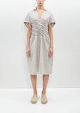 Pleated Embroidery Kaftan — Bone Stripe