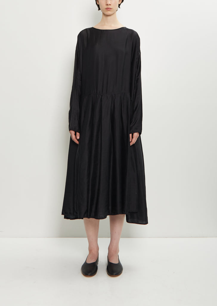 Silk Cotton Pleated Boatneck Dress