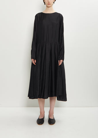 Silk Cotton Pleated Boatneck Dress