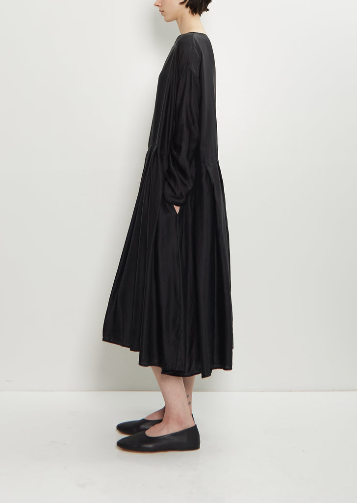 Silk Cotton Pleated Boatneck Dress