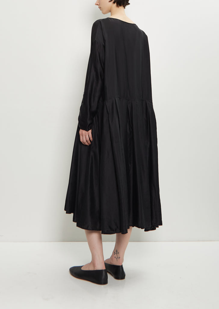 Silk Cotton Pleated Boatneck Dress