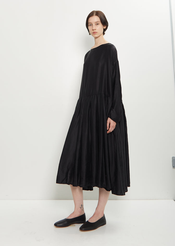 Silk Cotton Pleated Boatneck Dress