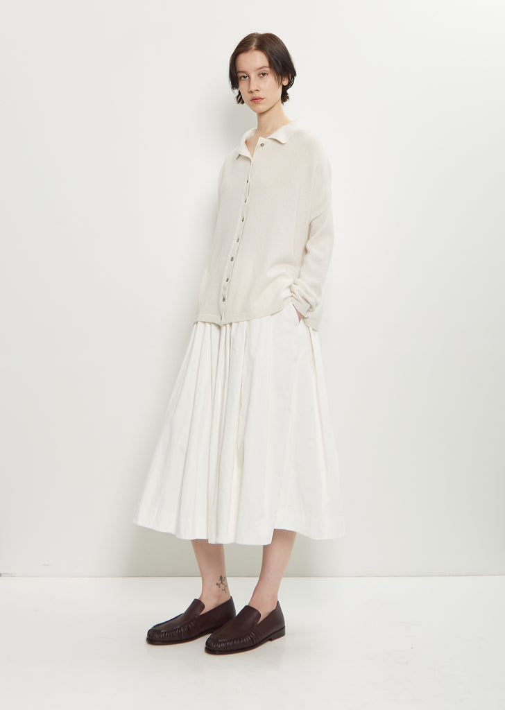 Pleated Stretch Cotton Long Skirt — Milk