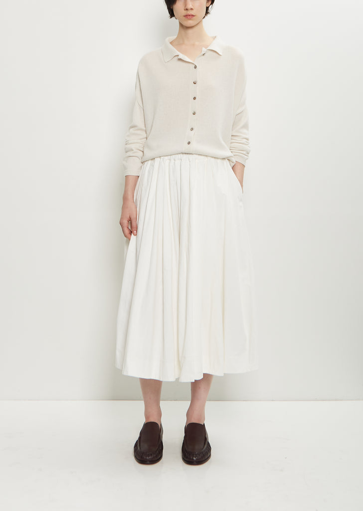 Pleated Stretch Cotton Long Skirt — Milk