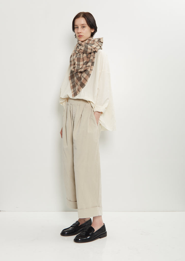 Tartan Wool Triangle Scarf — Natural