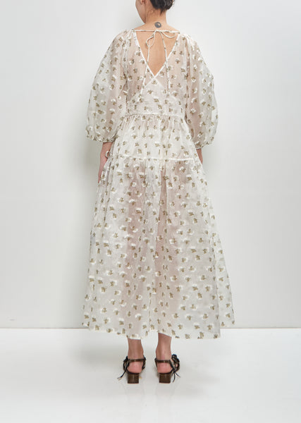 【Cecilie Bahnsen 】REGITZE DRESS REGITZE | DRESS KADO FIL-COUPÉ WHITE/OLIVE
