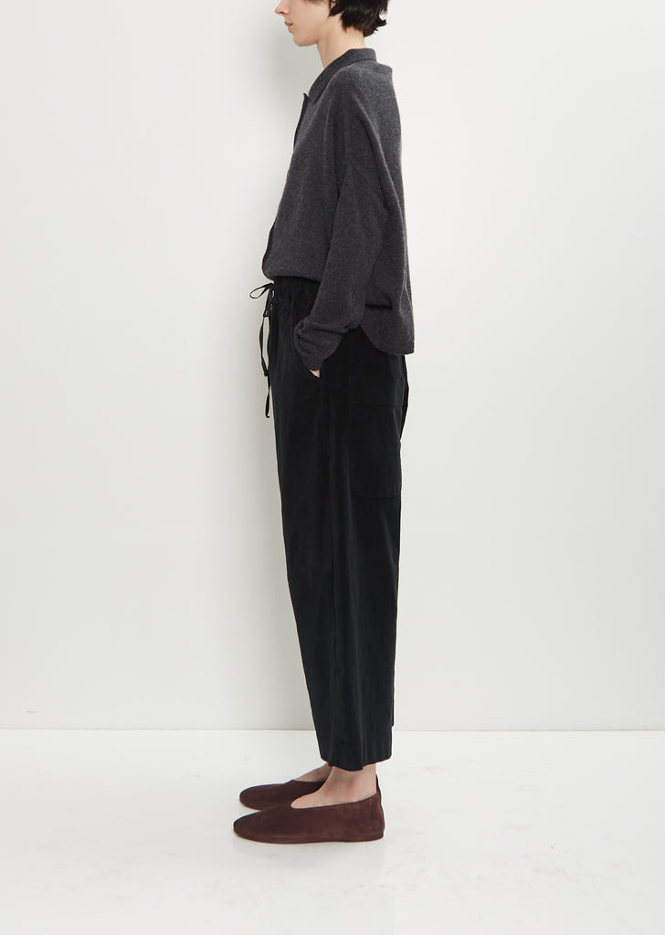 Velvet Cropped Wide Trousers — Black