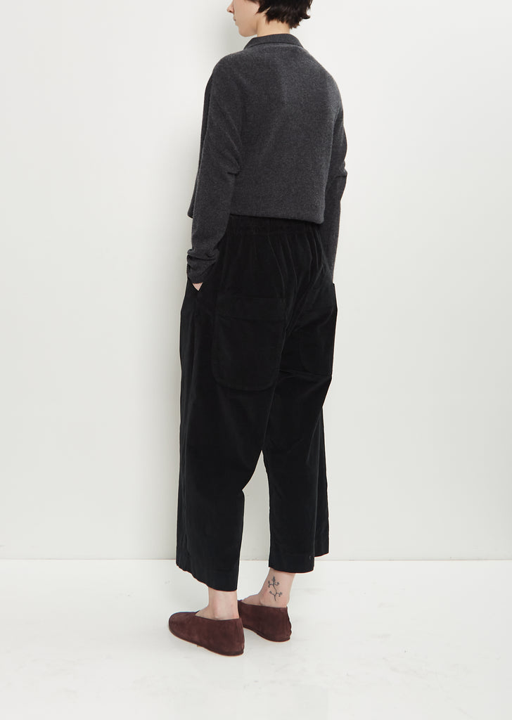 Velvet Cropped Wide Trousers — Black