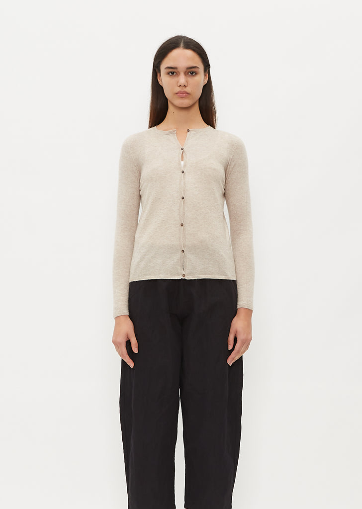 Round Neck Cashmere Silk Cardigan — Ecru