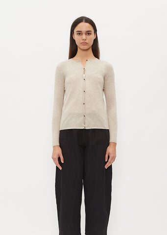 Round Neck Cashmere Silk Cardigan — Ecru